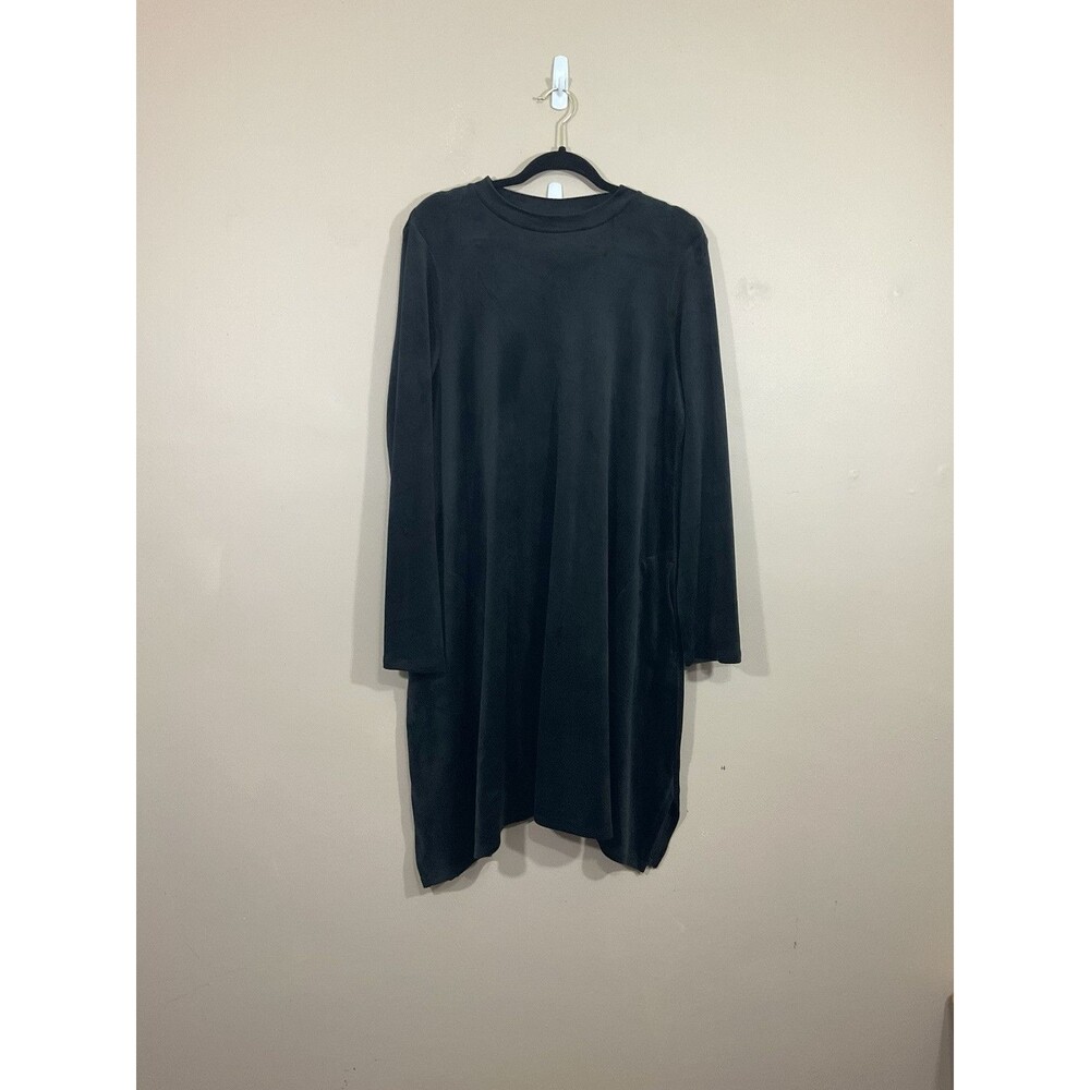 J Jill Womens Velour Long Sleeve Midi Shift Dress L Black Minimalist Goth Witch